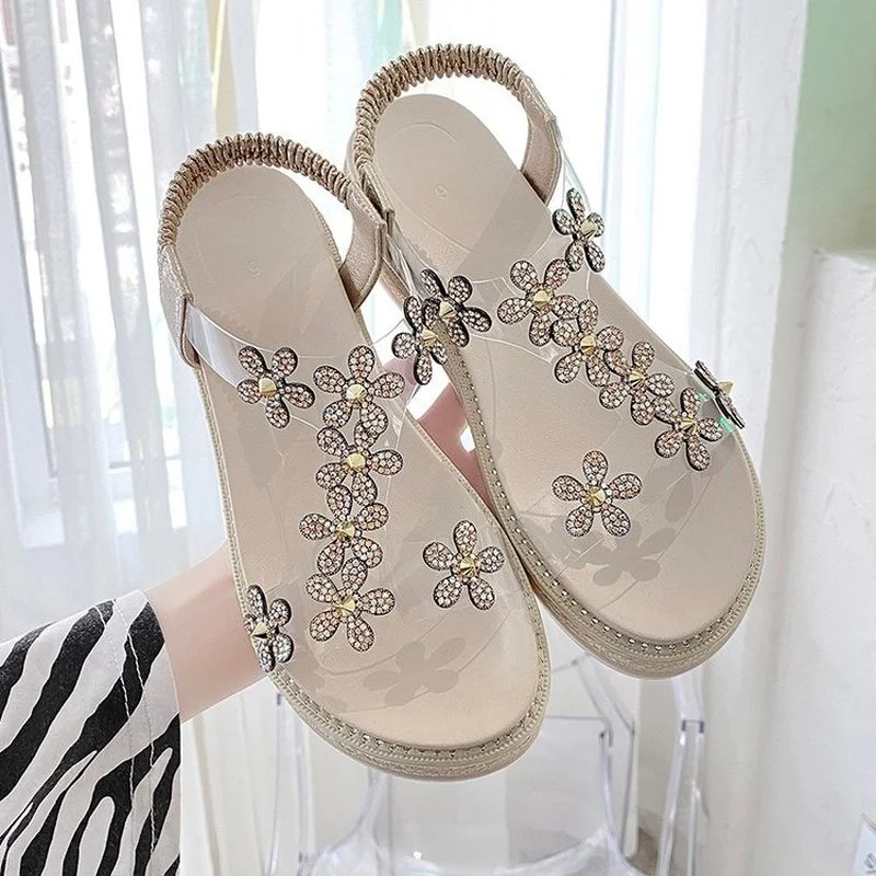 

2021 Summer New Fashion Sandals Women's Shoes Low Heel Pu Platform Open Toe Ankle-Strap Buckle Rubber Buckle
