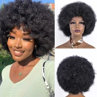 short afro wig synthetic wigs with bang for black women african ombre glueles kinky curly short hair natural blonde red blue wig