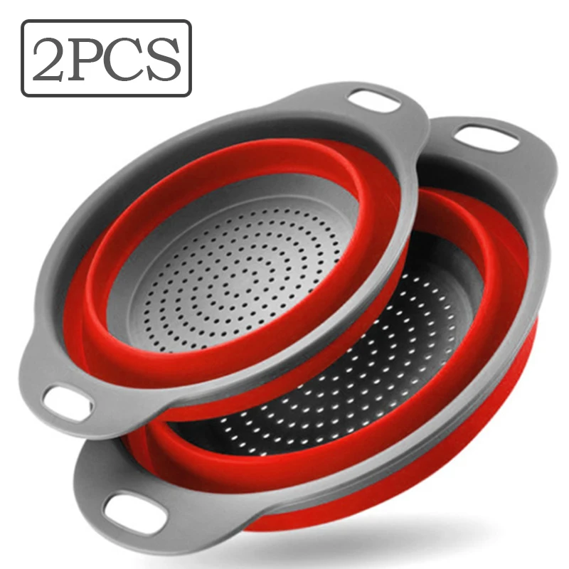 

2Pcs Kitchen Colander Fruit Vegetable Strainer Washing Drain Basket PP + TPR