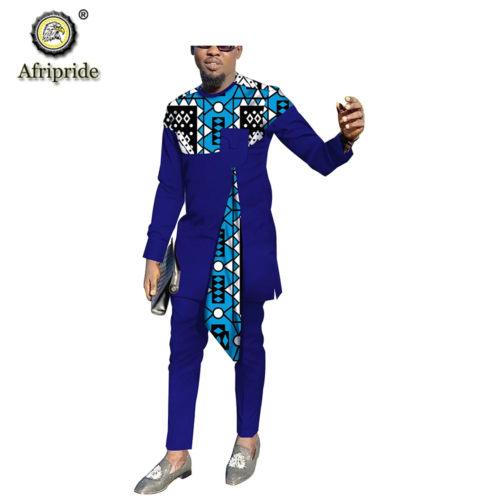 Mens Suit Dashiki Outfits Print Shirts Pants Set Ankara Wax Attire Plus Size Formal Suits Pockets AFRIPRIDE S2016001