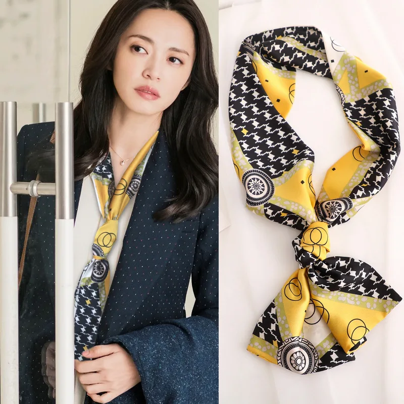 

Fashion small long silk scarf for women satin 140X15CM Double-sided printing ladies scarves hair scarf girls' belt Skinny scarf