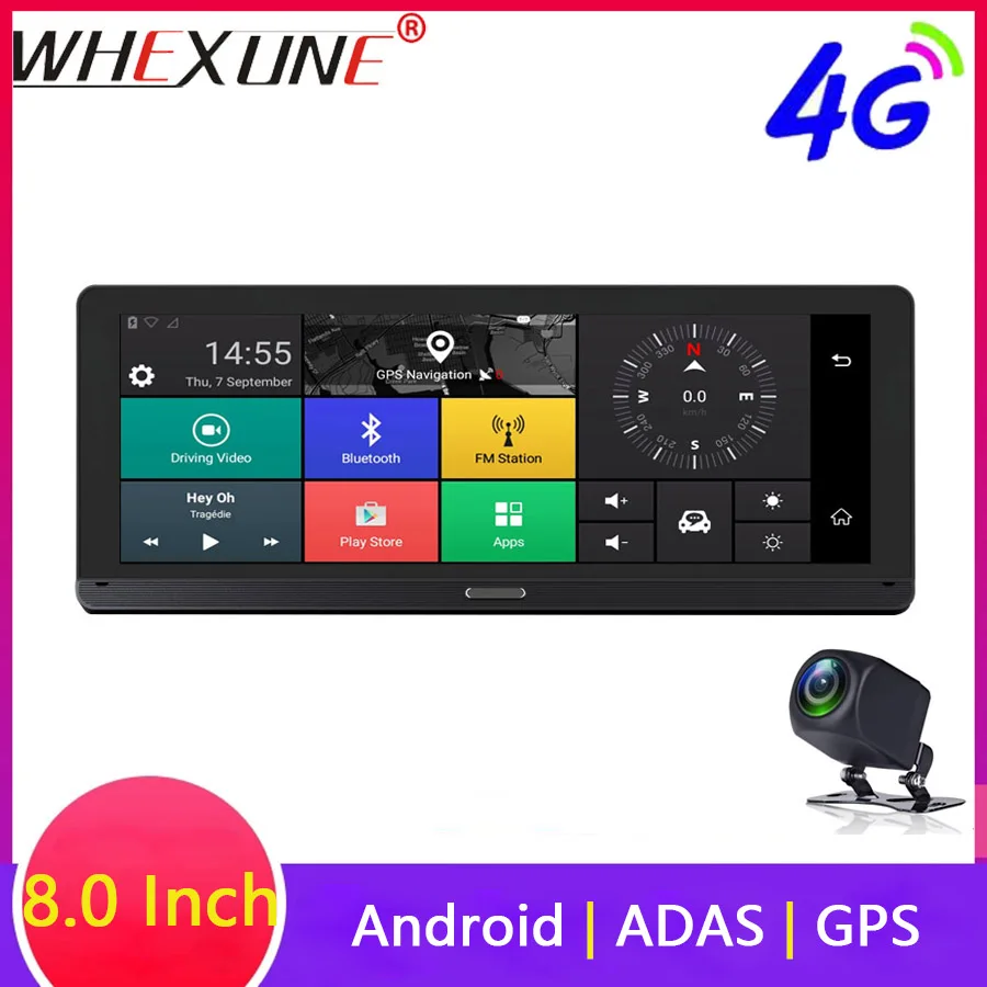 WHEXUNE 8 дюймов 4G Автомобильный видеорегистратор ADAS Android gps naivigation HD 1080P видеорегистратор ночного видения телефон приложение удаленный монитор