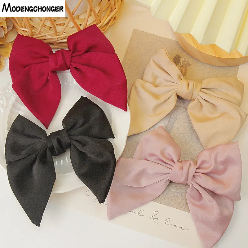 

New Fashion Pure Color Satin Bowknot Hairpin For Woman Red Bow Duckbill Clip Hair Tie Girls Headwear Hair Accessories Hair Clip