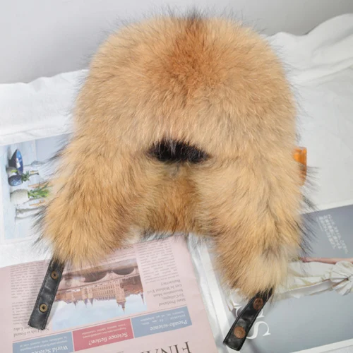 raccoon fur Мужские ветрозащитные зимние шапки-бомберы из натурального меха лисы, качественная шапка из меха енота, Мужская Роскошная шапка из натуральной овечьей кожи - Цвет: raccoon fur