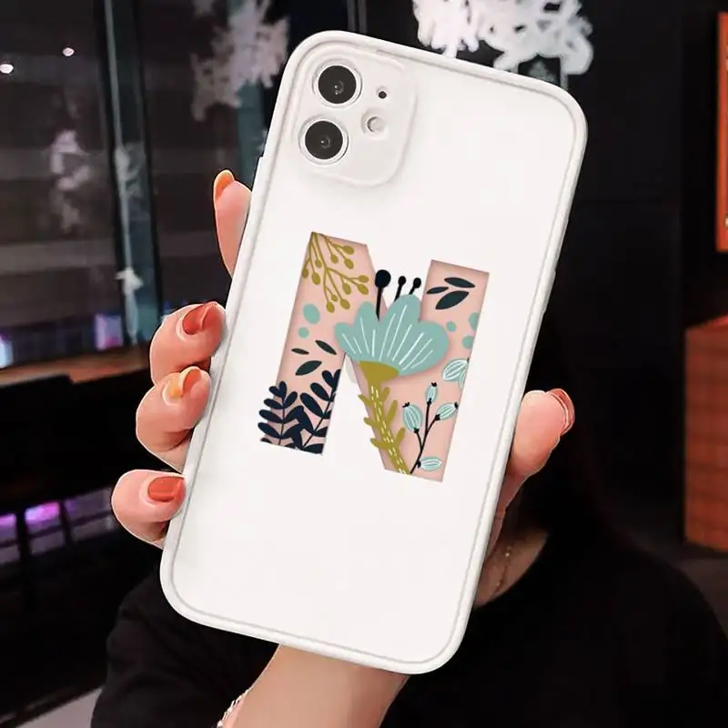 

Custom 26 letter flower Phone Case Matte Transparent for iPhone 7 8 11 12 s mini pro X XS XR MAX Plus cover funda
