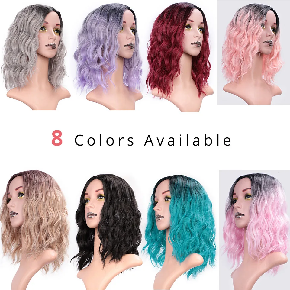 AISI BEAUTY Ombre фиолетовый короткий парик 14 дюймов волна воды синтетические парики для женщин розовый блонд седой милый Косплей Женский накладные волосы