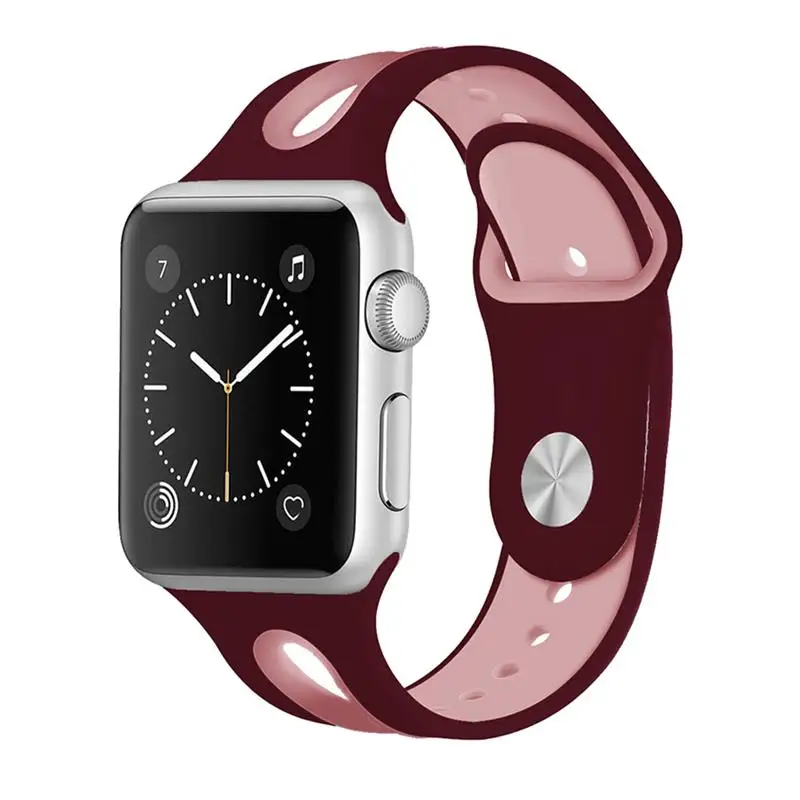 Wine red pink Хохлатый ремешок для часов аpple для apple watch 4 3 band 44 мм iwatch band 42 мм correa apple watch 38 мм 40 мм спортивные силиконовые ремешки для часов - Цвет ремешка: Wine red pink