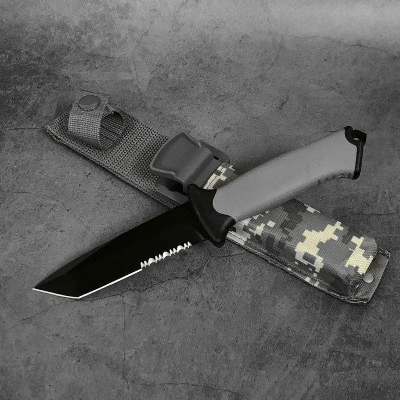 

245mm 440C Outdoor kives field survival Camping Hunting tactical knife outdoor Zigzag blade 7CR17 straight knife rubber handle