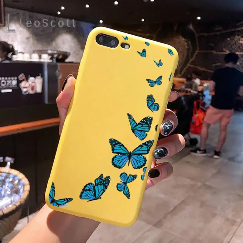 

butterfly aesthetics blue beautiful Phone Case Candy Color for iPhone 11 12 mini pro XS MAX 8 7 6 6S Plus X 5S SE 2020 XR
