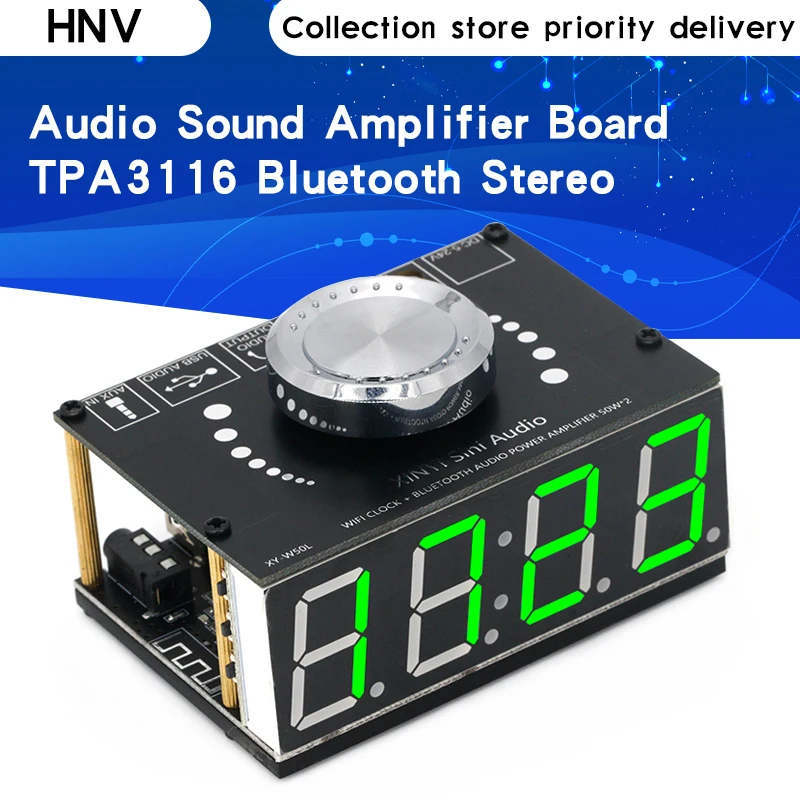 

HIFI 50W*2 stereo Bluetooth digital power amplifier board module with WIFI timing clock Xinyi XY-W50L