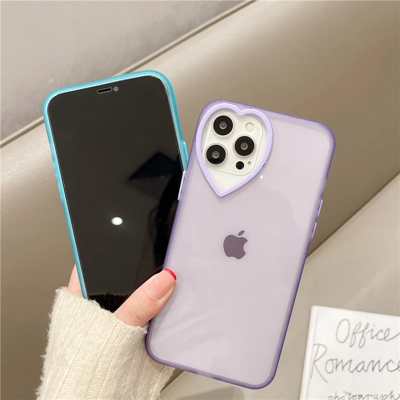 

sumkeymi Cute Heart Shape Camera Protection Case for iPhone 12 Mini 11 Pro Max 7 8 Plus iPhone Xr Xs Clear Silicone Funda Cover