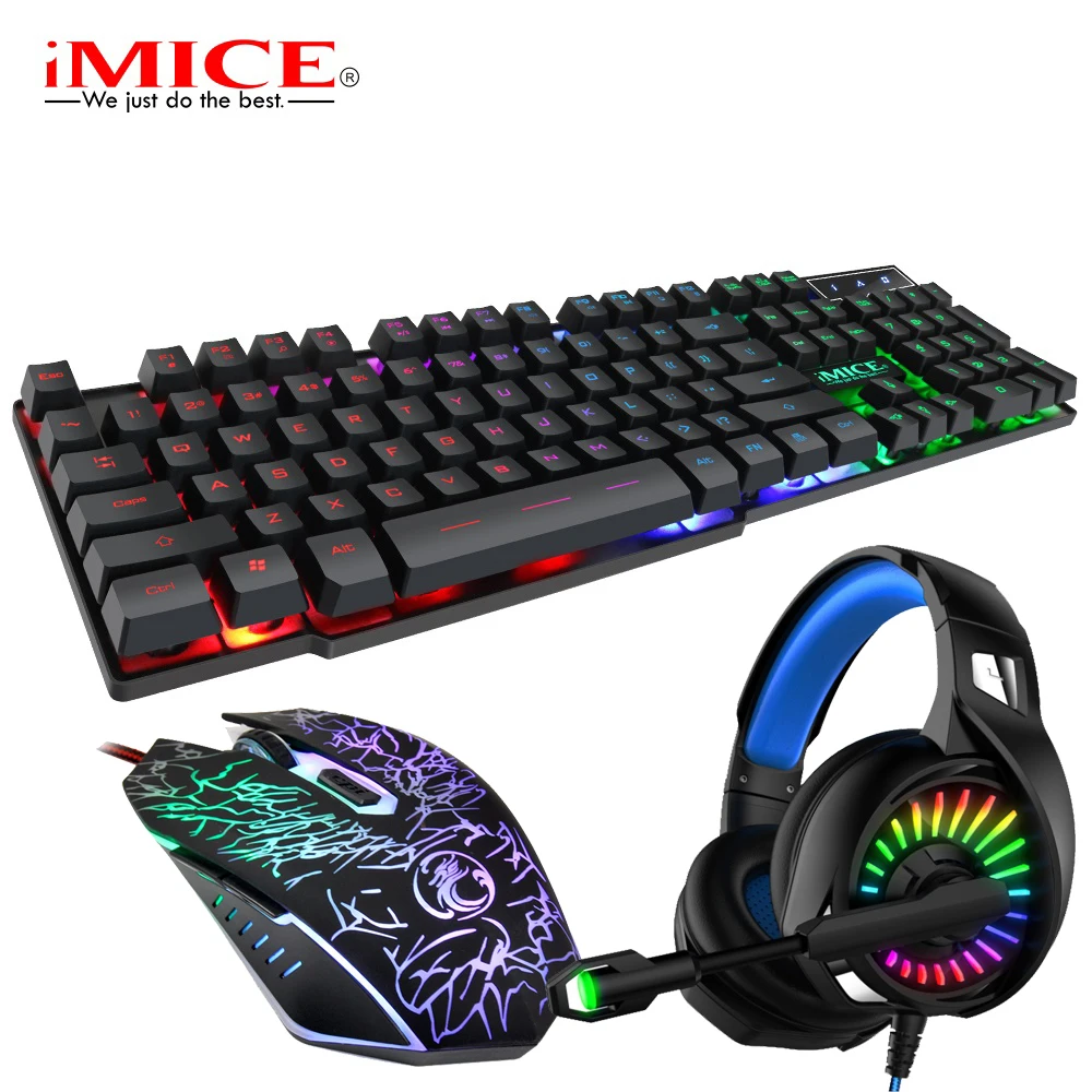 Игровые наборы RGB клавиатура наушники мыши 3 цветная с подсветкой и 104 клавишами
