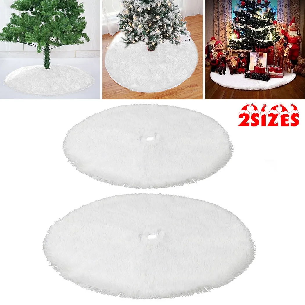 

122cm/ 90cm/ Long White Carpet Snow Plush Christmas Tree Skirt Base Floor Mat Cover Xmas Party Decor New Year Home