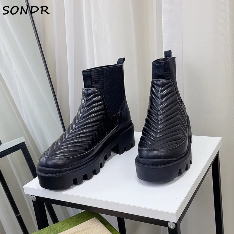 

Роскошные дизайнерские женские ботинки 2021, модные кожаные ботинки челси, обувь на толстой подошве, женские ботильоны на платформе, женские ...