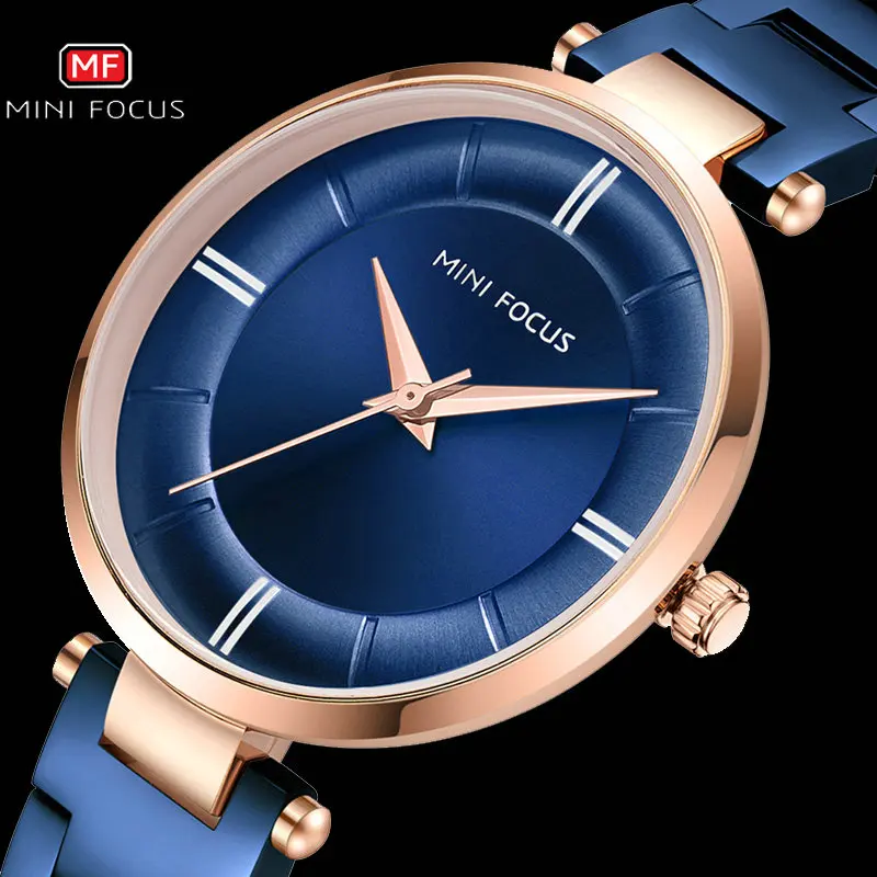 Мини фокус модные элегантные кварцевые женские часы синий ремешок из