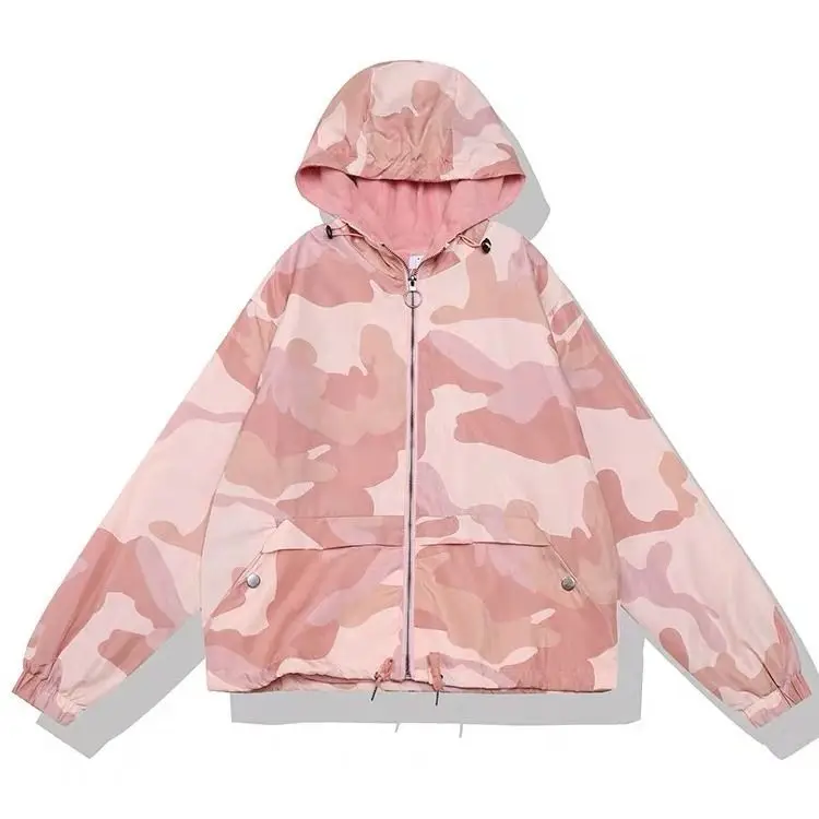 

2021 spring and Autumn New Korean version Harajuku loose BF camouflage hooded long sleeve thin coat student girls' top fashion