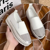 women shoes crystals round toe leather flat shoes fashion platform bling loafers high quality casual sport shoe zapatos de mujer