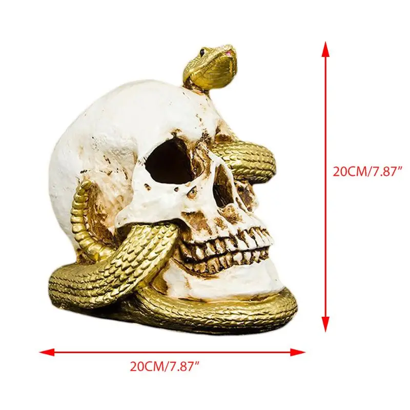 

Horror Skeleton Snake Habitat Skull Figurine Statue Sculpture Gothic Halloween Party Decoration With LED Lights Battery Operated