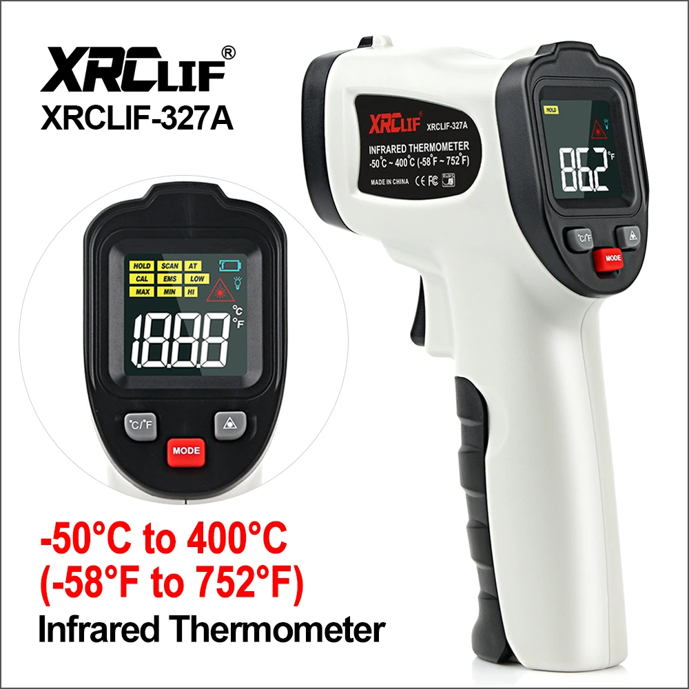 

XRCLIF Non-contact Digital Laser Infrared Thermometer Gun High Low Temperature Alarm -58℉~1112℉ Pyrometer Temperature Meter