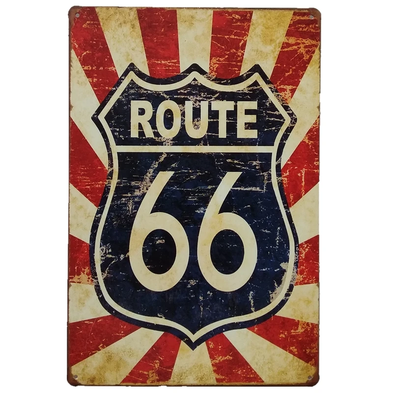 

[Luckyaboy] Route 66 Mustang Indian Motorcycle No stupid People ESSO Vintage Metal Retro Tin Sign Bar Cafe Garage Home Pub Decor