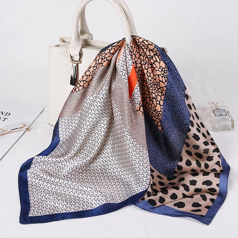 

Polka Dot Square Neck Hair Scarves Silk Women Neckerchief Foulard Shawl Lady Wrap Bandana Spring Scarves 2021 New