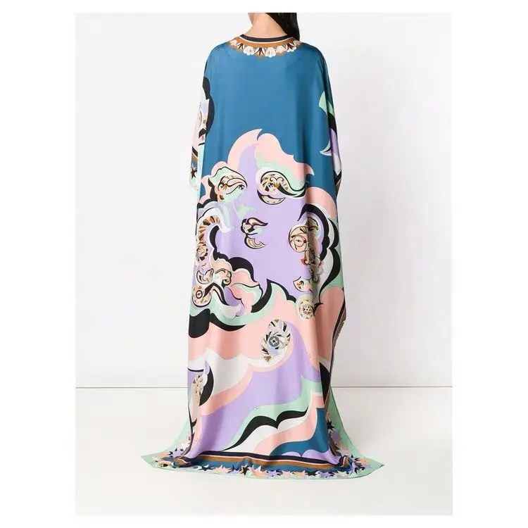 New Fattening and Loose Fashion Printed canftan Knitted Elastic silk jersey Dresses