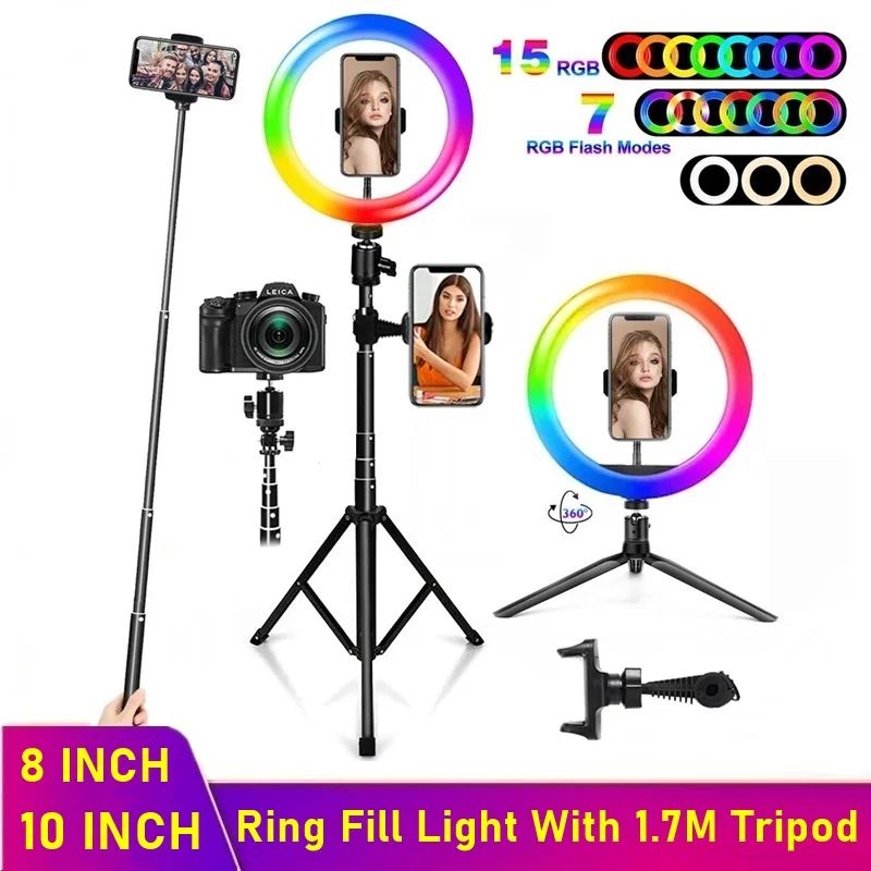 

Tongdaytech Dimmable RGB LED Selfie Ring Fill Light Photo Ring Lamp With Tripod For Makeup Video Live Aro De Luz Para Celular