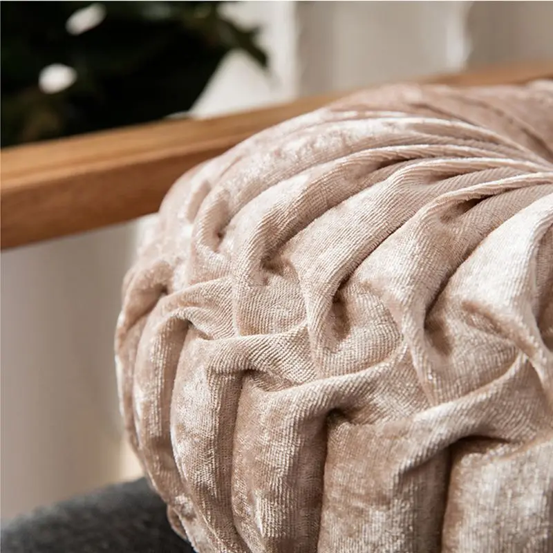 

European Style Throw Pillow Luxury Velvet Cushion Pleated Fabric Handmade Round Wheel Pumpkin Seat Cushions
