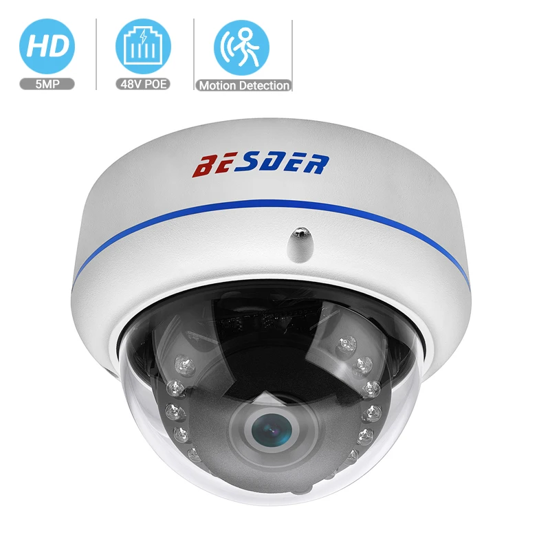 Besder H.265 5MP 2592*1944 ip-камера Антивандальная купольная камера видеонаблюдения H.265 5MP 3MP 2MP IP камера DC 12V 48V PoE