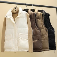new short style vest for women cotton padded womens winter sleeveless jacket with zipper stand collar casual coats