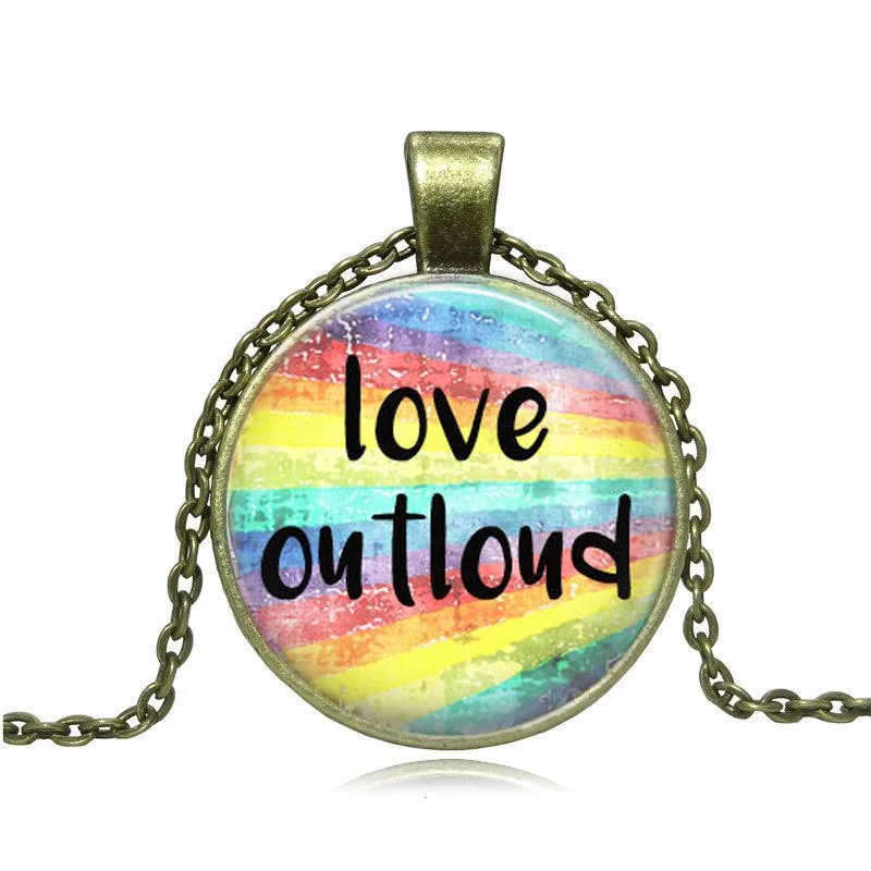 Гей Радуга гордости ожерелье с бронзовым покрытием стекло кабошон лесбиянок