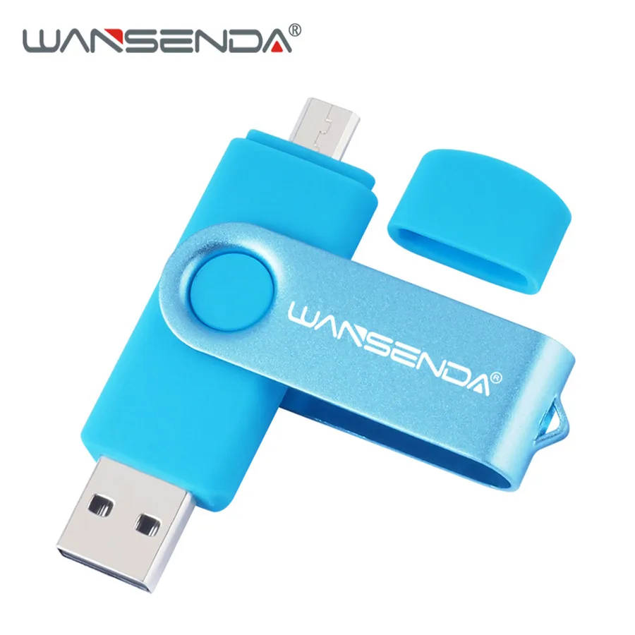 WANSENDA, высокоскоростной флеш-накопитель Usb OTG, металлический флеш-накопитель, 8 ГБ, 16 ГБ, 32 ГБ, 64 ГБ, 128 ГБ, 256 ГБ, флешка, 2 в 1, двойной разъем, микро USB флешка - Цвет: Синий
