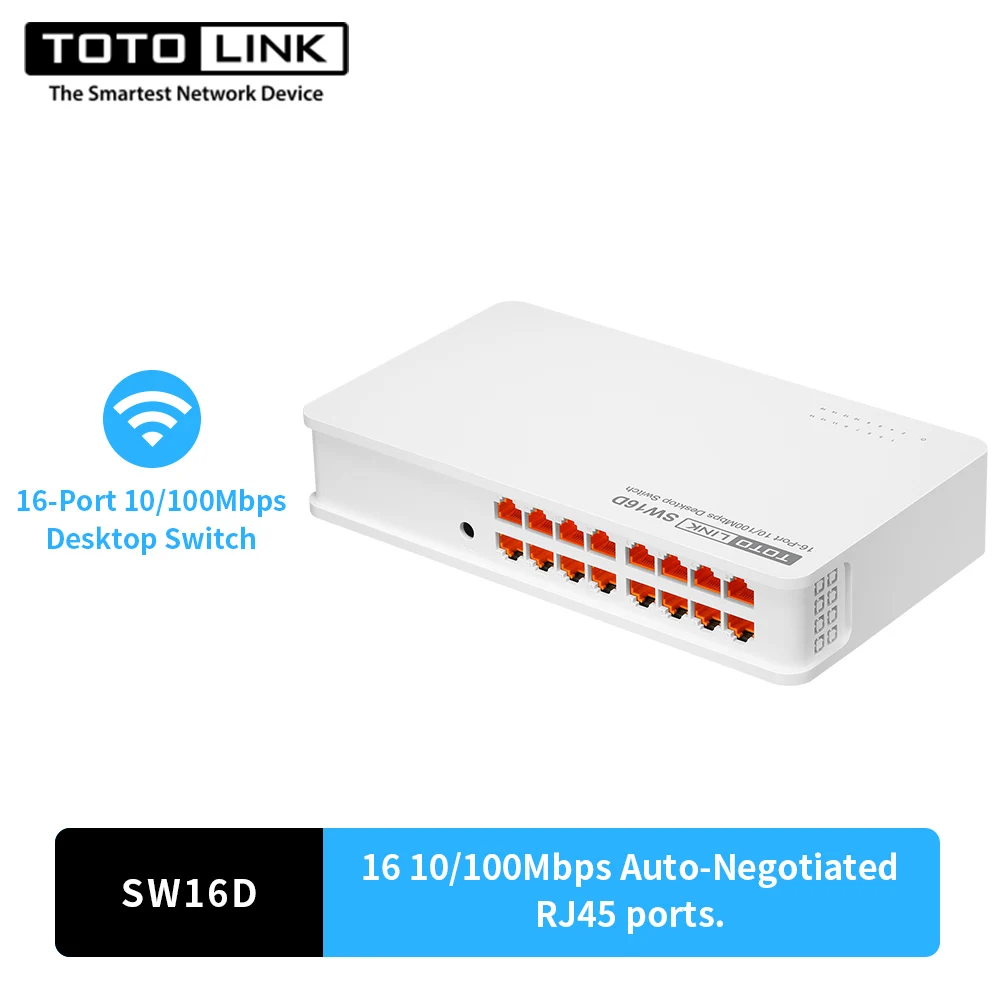

TOTOLINK Mini 16 Port Desktop 100 Mbps Network Switch Fast RJ45 Ethernet Switcher LAN Switching Hub Adapter Full duplex Exchange