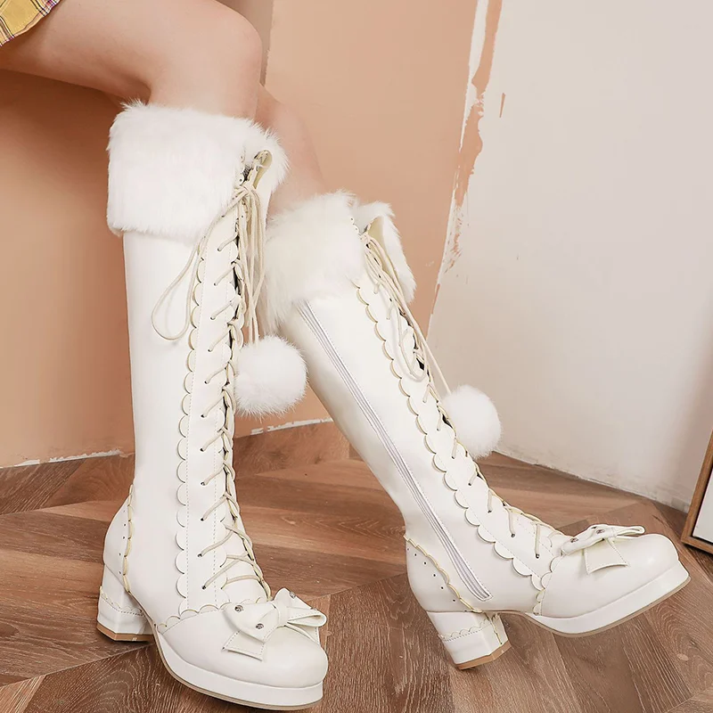 Snow Women Boots Soft Shoes For Women Lace-Up Boots Ladies Cute Mid-Calf Boots Woman Fashion Plush Warm Female Shoes Botas Mujer