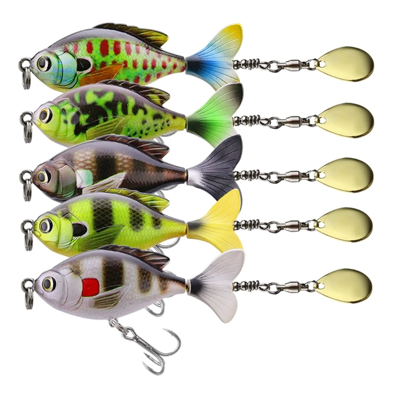 

5pcs/set Whopper Popper 6cm/16.5g Topwater Fishing Lure Hard Bait Soft Rotate Tail Wobble Lure Fishing Tackle