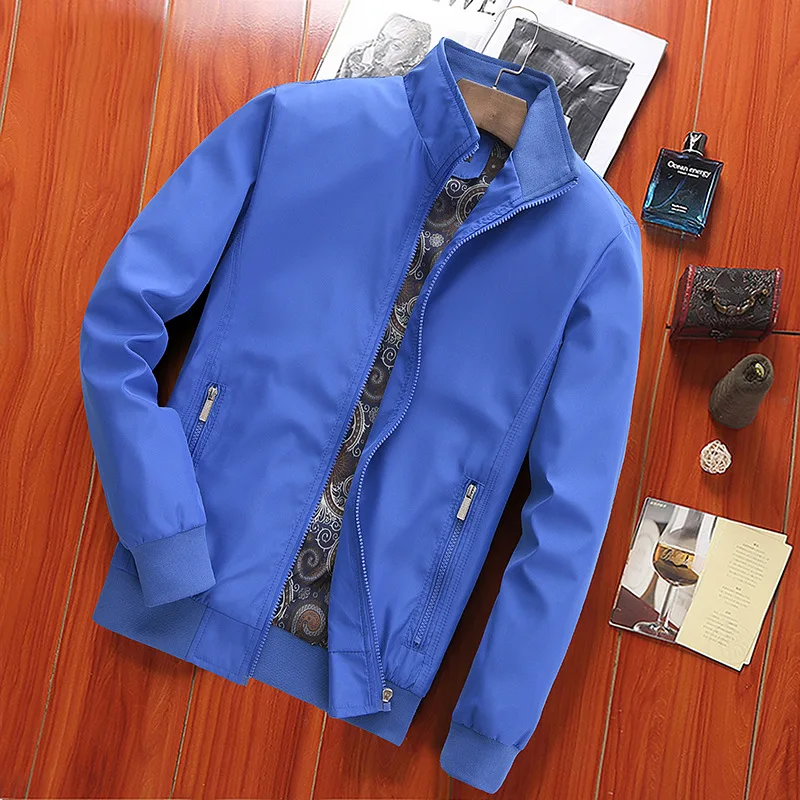 

Мужская демисезонная куртка с воротником-стойкой, молодежная однотонная повседневная куртка, новинка 2021