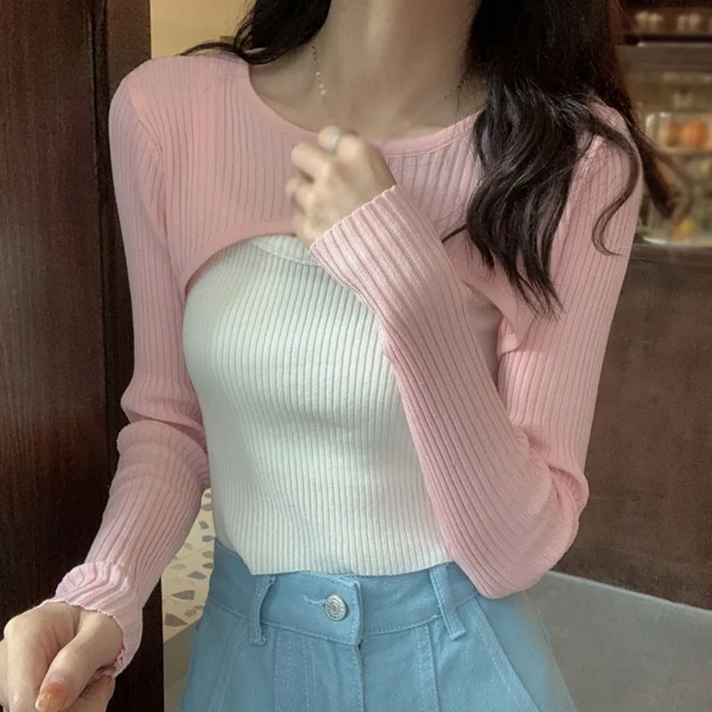 

Short Layered Knitted Tops, Women's Autumn Slim Slimming Simple Ladies All-match Sling