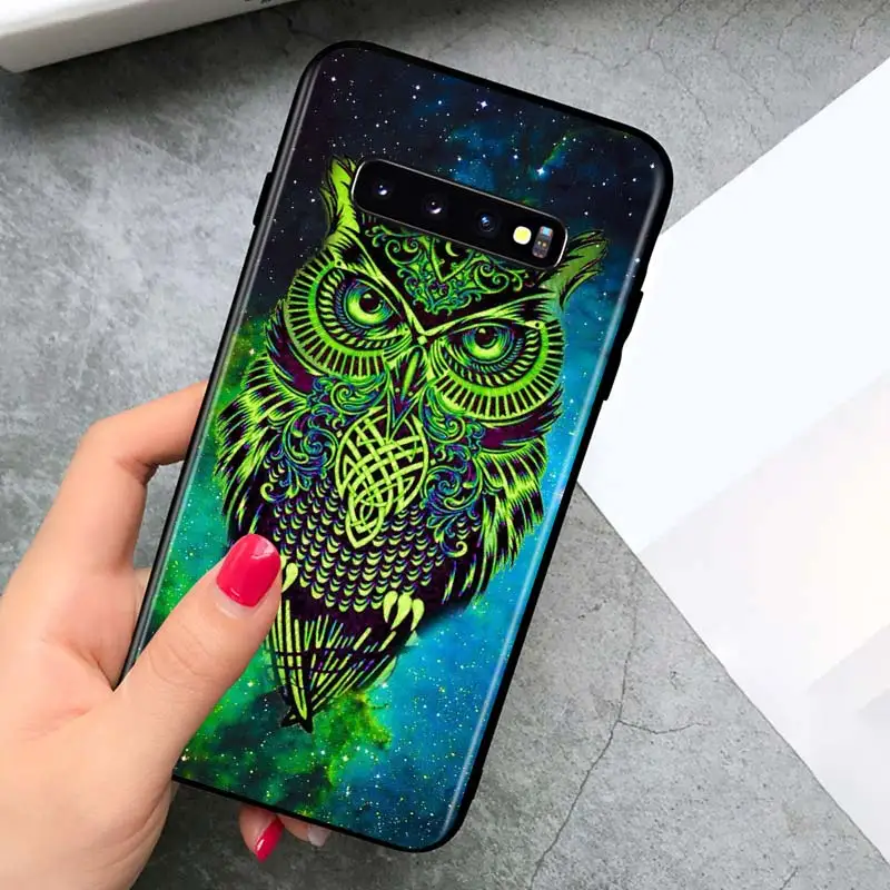 

Fashion Starry Cute Owl for Samsung Galaxy S21 Ultra Plus Note 20 10 9 8 S10 S9 S8 S7 S6 Edge Plus Black Phone Case