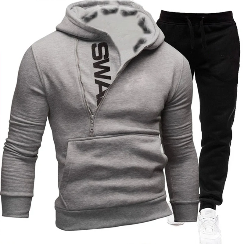 

Men's sportswear casual 2-piece set of zipper sweatshirt hooded + sweatpants printed sportswear men's solid jogging sportswear 4
