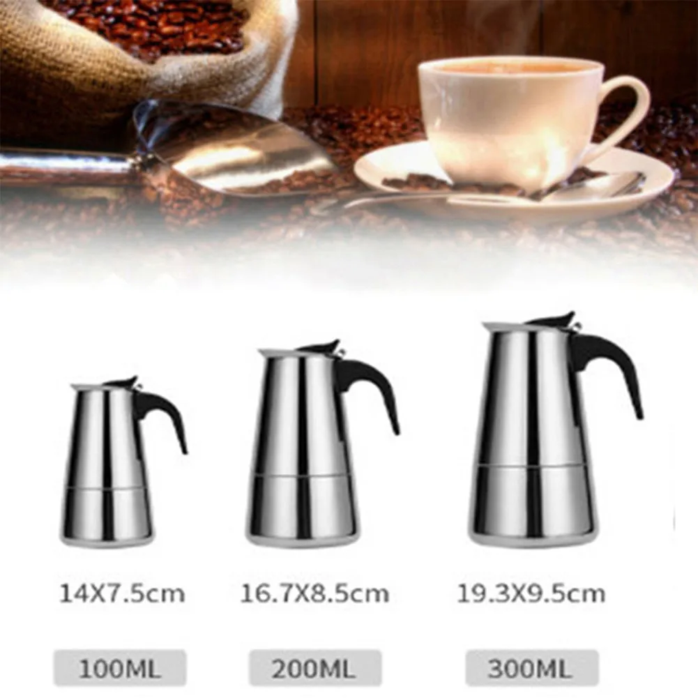 

100ml/200ml/300ml Coffee Pot Mocha Espresso Latte Percolator Stove Coffee Maker Pot Percolator Drink Tool Latte Stovetop
