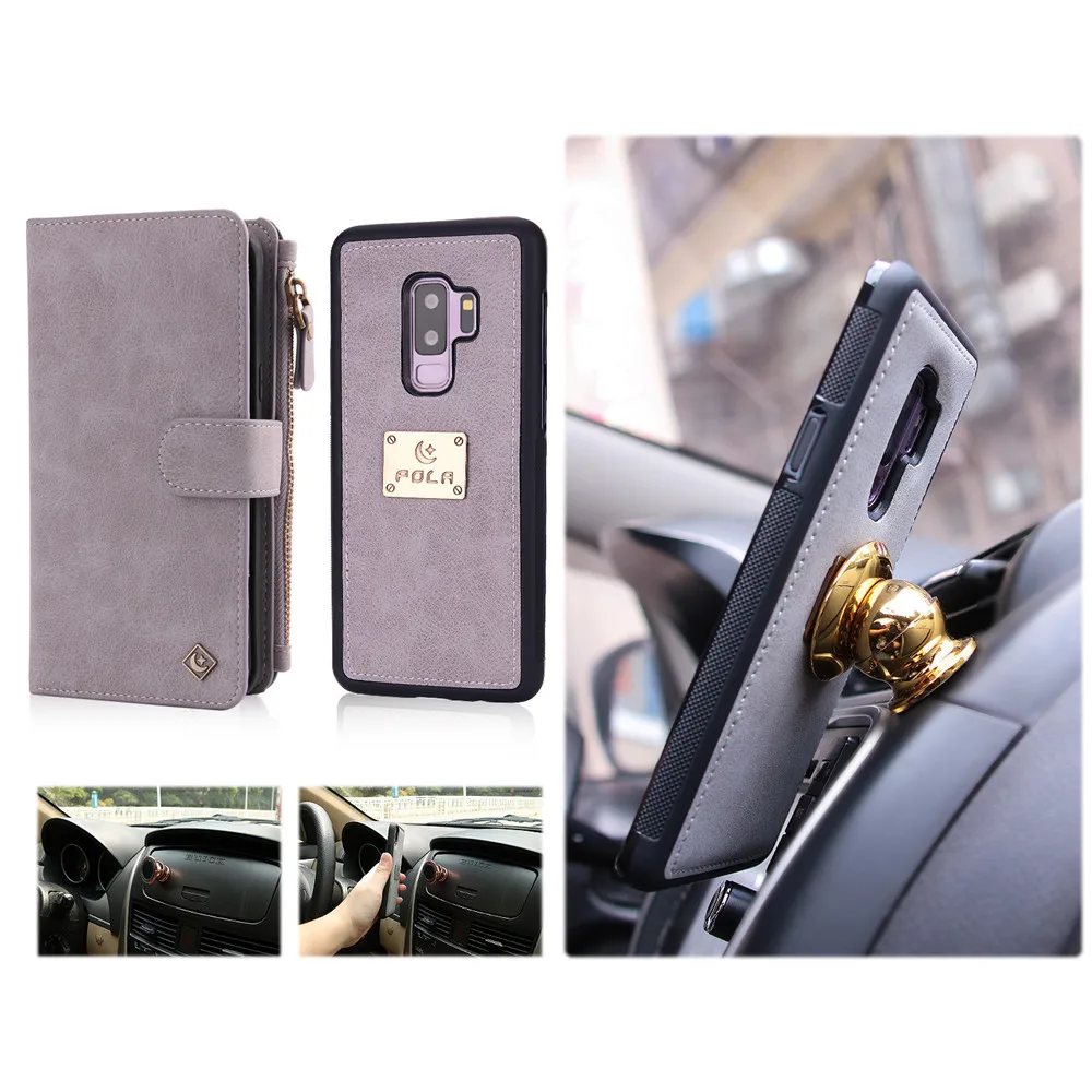 

Luxury Flip PU Case with Magnet Detachable Back Cover Stand Shell Case with Card Slot Purse for Samsung Galaxy S7 S8 S9 Note 8 9