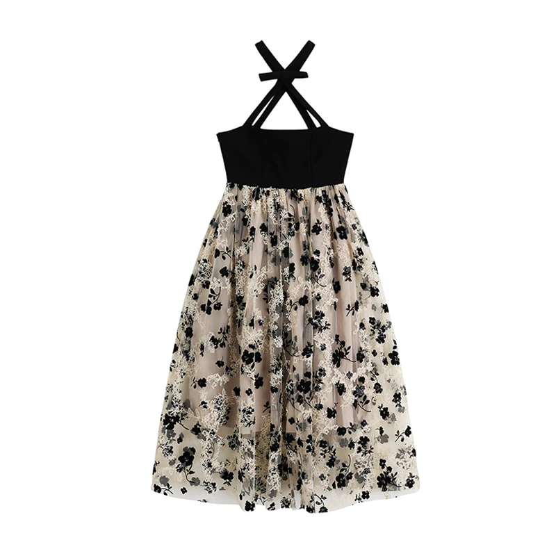 Женское платье без рукавов с высокой талией и цветочной вышивкой Сетчатое