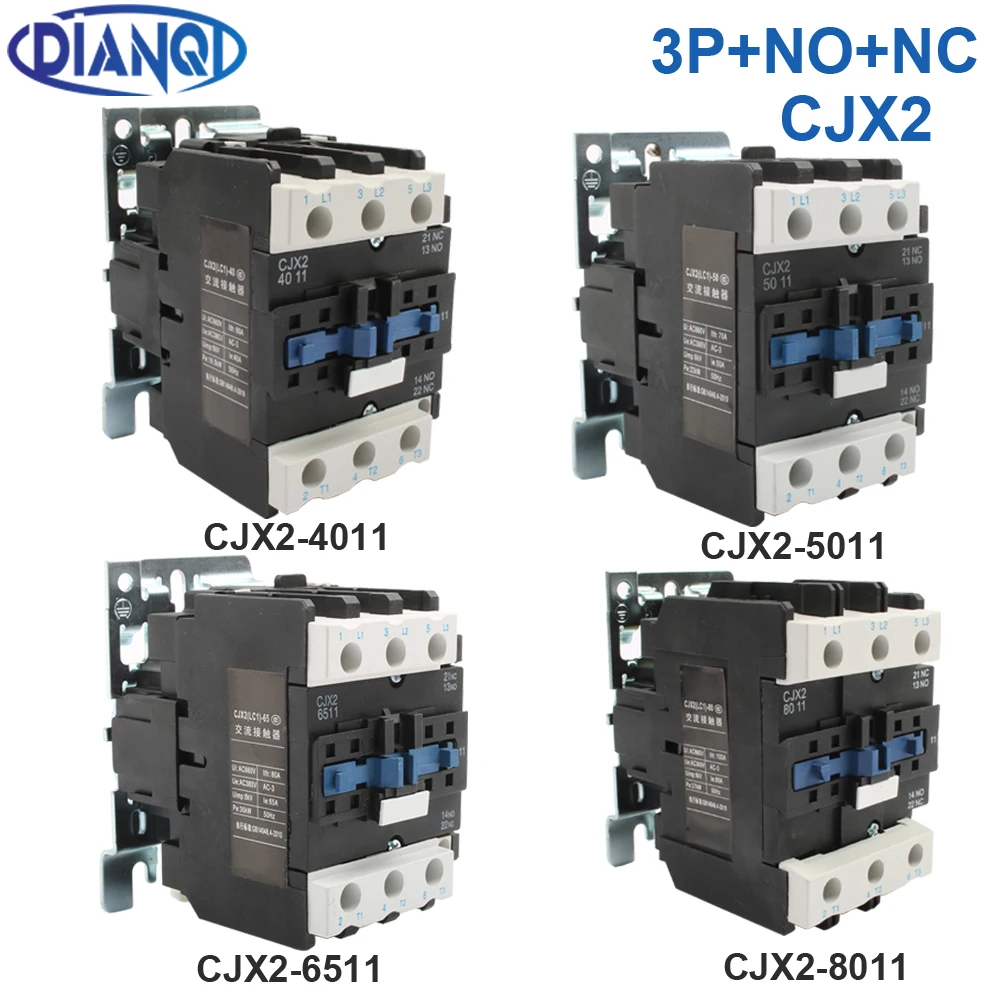 Φ 4011 8011 6511 9511 CJX2 5011 AC Контактор 40A50A65A 80A для Din рейки 1NO1NC использование с реле