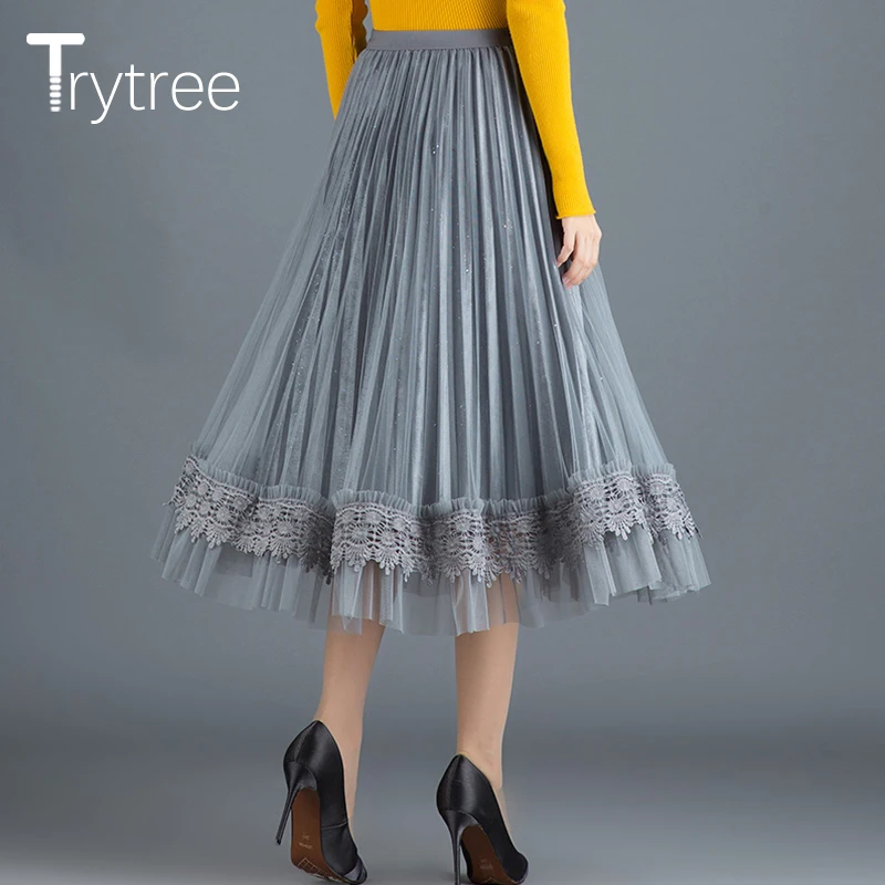 Trytree 2020 Весенняя Повседневная Женская юбка с высокой талией модные юбки из