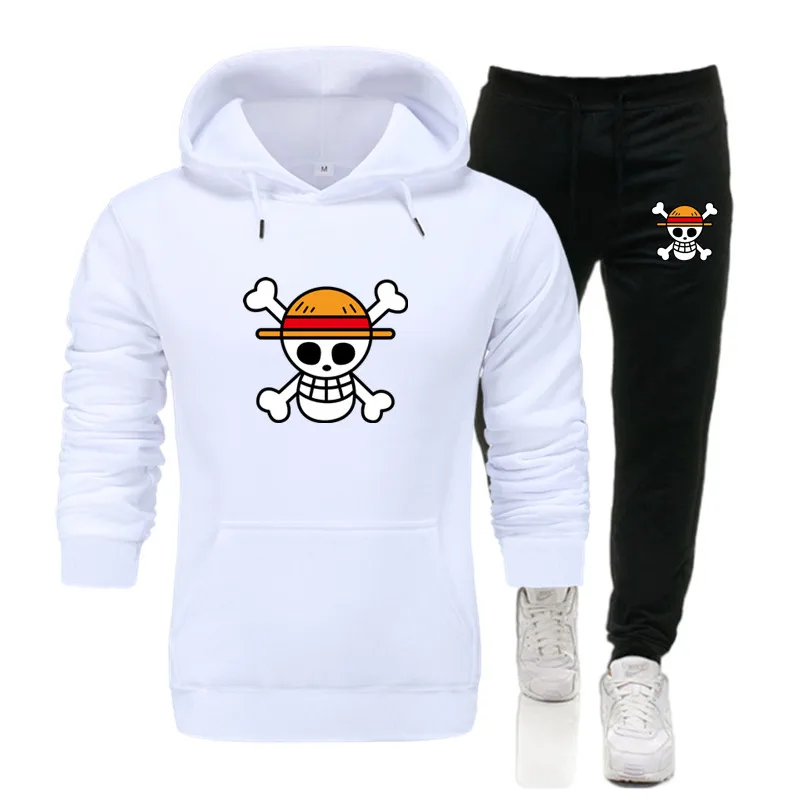 

autumn Brand One Piece Luffy anime Tracksuits Men's sets Long Sleeve Pullover + Jogging Trousers 2pcs Sets Fitness Running Suits