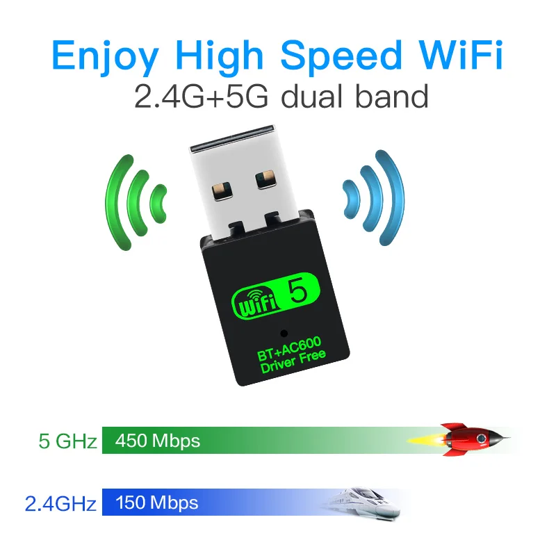 Двухдиапазонный USB Wi-Fi адаптер 600 Мбит/с Bluetooth 802.11ac Мини ключ портативная сетевая