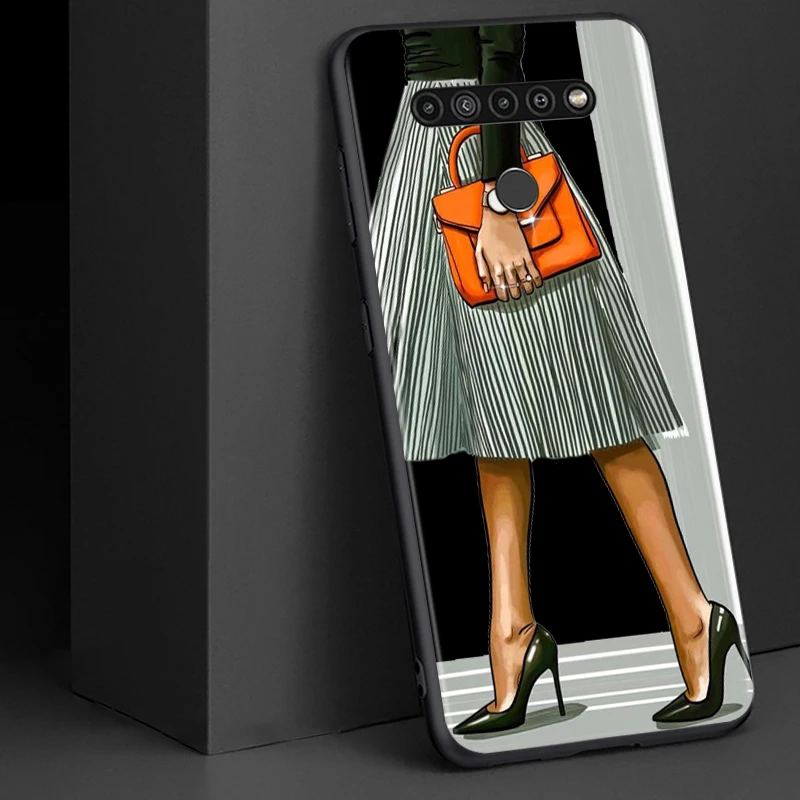 

High Heels Flower Girl for LG G8 G8S G8X V30 V35 V40 V50 V60 ThinQ Q60 K40 K50 K51 K61 K71 K92 K62 Soft Black Phone Case