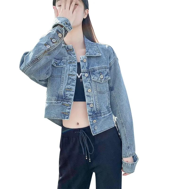 

GUUZYUVIZ Vintage Chaqueta Demin Mezclilla Remache Autumn Winter Blue Jeans Jacket Women Long Sleeve Multi Button