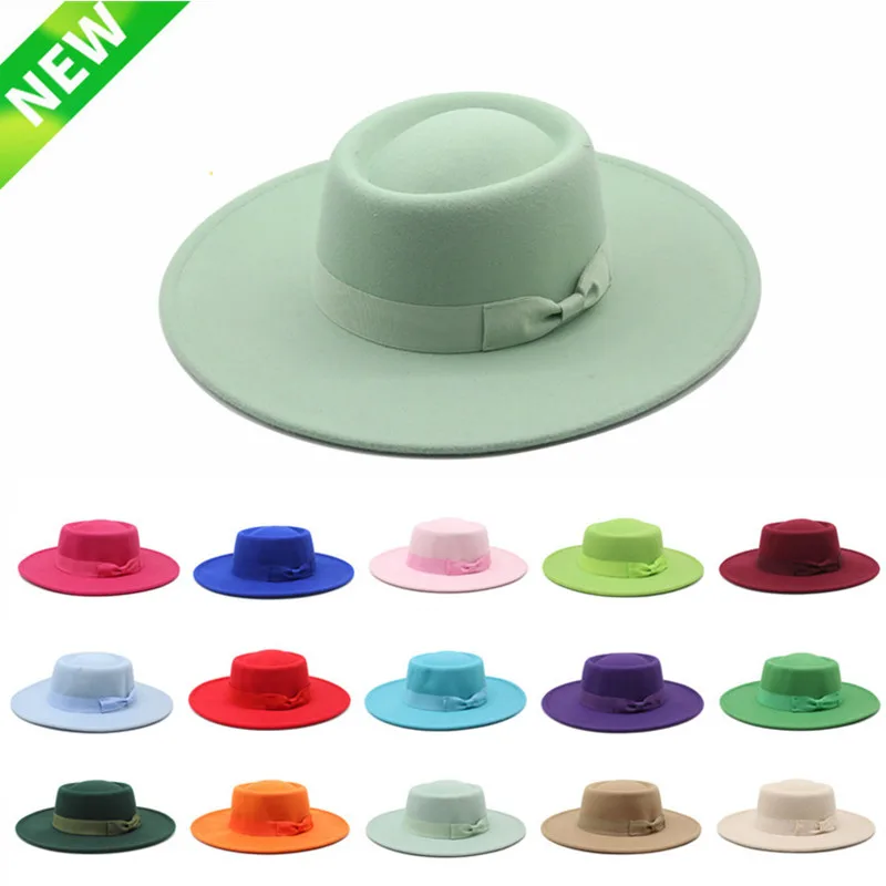 

8cm Porkpie Hat for Women ladies elegant retro style British woolen jazz hat autumn and winter solid color Panama hat