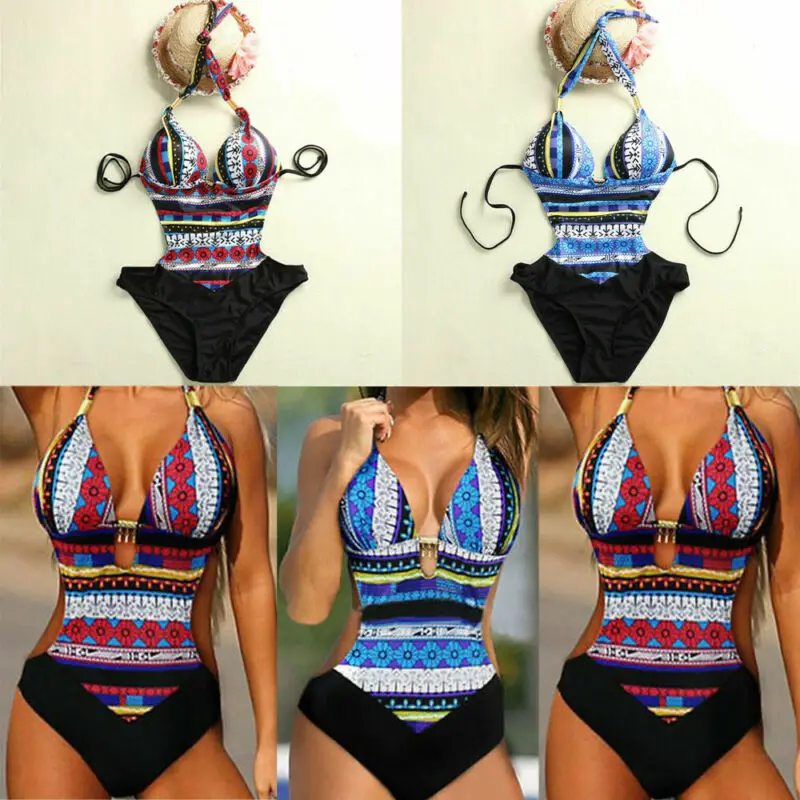 Американский женский цельный Цветочный монокини купальник пляжная одежда